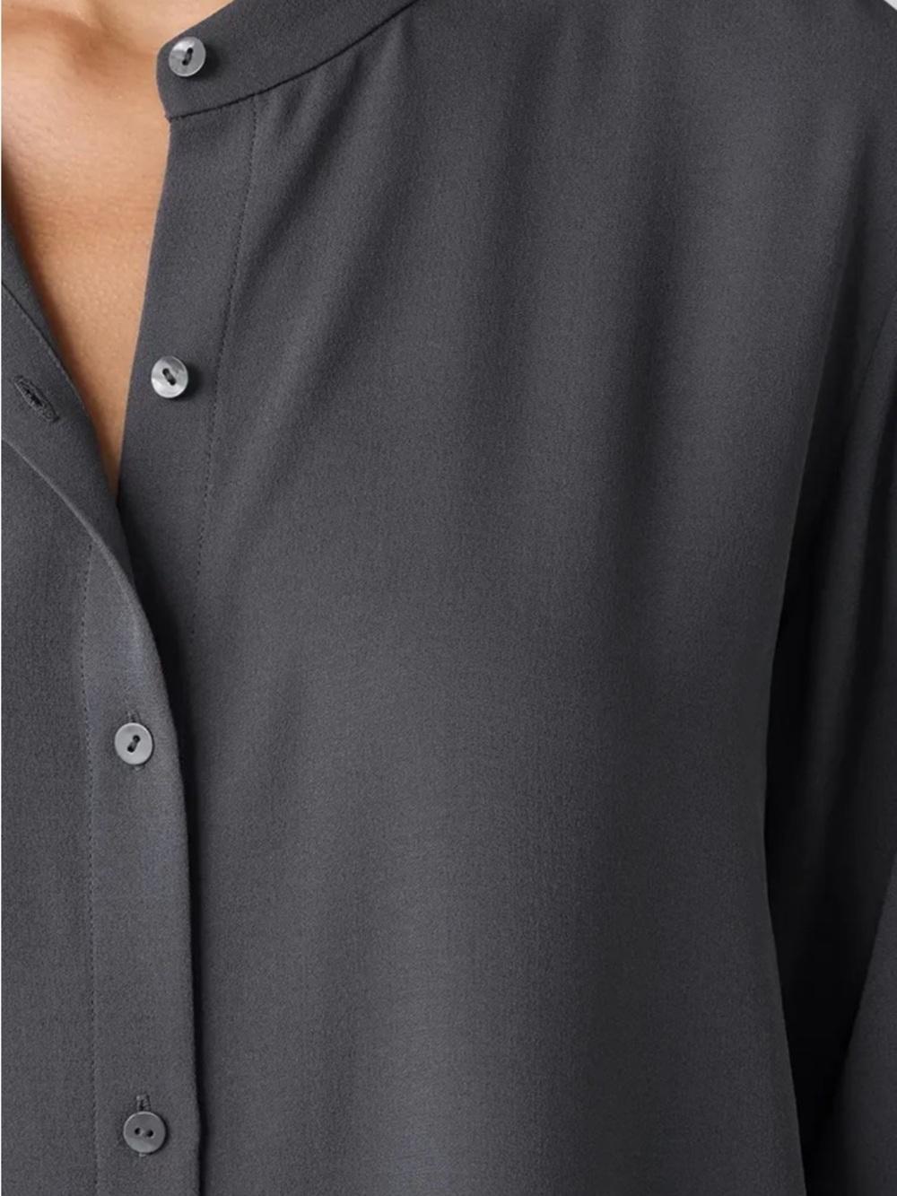 Matching set size XS Eileen Fisher Black Collarless long Button down Top &bottom